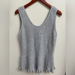 Subtle Luxury Cashmere Gray Ribbed Knit Sleeveless Top